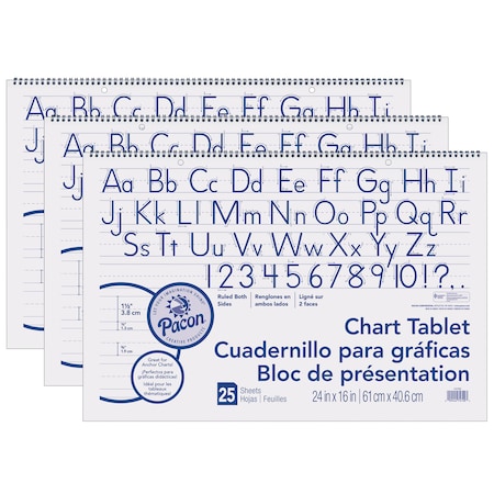 Chart Tablet, Manuscript Cover, Ruled, 24 X 16, 25 Sheets/Tablet, PK3